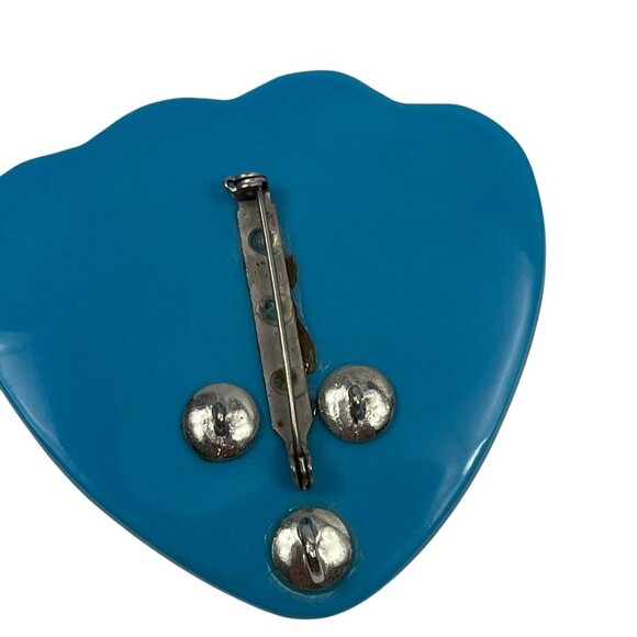 Vintage Mother Of Pearl & Blue Heart-Shaped Brooch Pin A337 - Picture 3 of 7